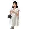 Traje para Mujeres Embarazadas 2024 Verano Nuevo Estilo Coreano de Moda Holgado Cubre Vientre Muñeca Top Adelgazante Lunares Pantalones de Campana