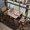 Conjunto de Mesa e Cadeiras de Madeira Maciça de Três Peças em Estilo Antigo para Apartamentos Pequenos, Mesa de Jantar Quadrada de Camada Dupla, Mesa de Chá para Lazer na Varanda