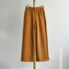 Calça de Lã e Seda Pregueada em SanfonaNova Inverno Feminina de Seda Lã Quente Solta de Pernas Largas Casual Longa