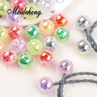 厂家直销16mmAB镀彩双色裂纹珠 亚克力大孔半孔圆珠 diy串珠材料