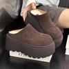 Pantufas de Lã Macia de Couro Vintage Versátil Pequenas com Elevação de Altura Meio Sapato de Plataforma de Couro Fosco com Solado Grosso para Mulheres Uso Externo