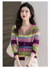 Moda Juvenil Elegante para Primavera/Verano/Otoño 2026 Suéter Cardigan de Punto Rayado Nuevo y Elegante Chaqueta Top para Mujer