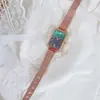 Reloj Popular para Regalo de Mujer en Transmisión en Vivo, Cuadrado Pequeño Verde de Moda, Reloj Cuadrado Pequeño de Lujo Ligero de Aspecto Elevado, Reloj de Cuarzo con Cristal
