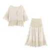Ropa de Mujer 2026 Verano Nuevo Estilo Europeo y Americano Encaje Francés Cuello en V Encaje Manga Corta Cintura Alta Pantalones Largos Traje Perezoso