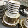 24 peças Phnom Penh louça de cerâmica ocidental pratos combinação combinando conjunto de jantar com aro dourado 24 peças