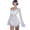 Roupas Europeias e Americanas Primavera e Verão Nova Moda Sexy Recorte Transparente Gola Assimétrica Vestido Justo para Praia