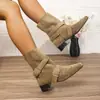 Botines retro estilo francés para mujer, nueva colección otoño/invierno 2026, con tacones gruesos, detalles de hebilla y un diseño de bota de cowboy occidental
