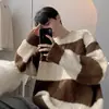 Suéter de punto trenzado a rayas con cuello redondo para hombre, estilo holgado y perezoso, colorblock, marca de moda, suéter de punto, suéter para ropa interior de niños