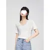 2025 Top de Seda de Gelo Coreano Feminino Camiseta de Manga Curta Decote V Fashionable Com Pedrarias Fina Base de Sal Street Tricô de Manga Curta