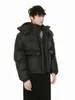 Mtlclothes Roupa Masculina Estilo Coreano Cor Sólida Couro PU Gola Alta Acolchoada Curta com Capuz Jaqueta Puffer Casual.