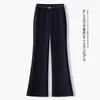 Pantalones acampanados de cachemira azul denim para mujer, nuevos pantalones de campana de talle alto adelgazantes para otoño e invierno 2026, modernos y cálidos