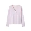 Cardigã de Tricô Fino para Primavera e Outono para Mulheres, Punhos de Renda Vazada, Cor Roxa de Taro, Temperamento Gentil, Top de Botões Únicos com Decote V