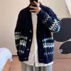Cardigã Tricotado Retro Chinês Masculino Primavera e Outono Estilo Preppy Suéter Estilo Japonês Estilo Preguiçoso Solto Suéter Jaqueta Casal