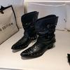 Botas Vaqueras Occidentales Retro Bordadas de Punta para Mujer 2025 Primavera y Verano Nuevas Tacón Grueso Versátiles Botas de Caballero Botas de Manga