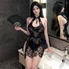 Nueva ropa interior sexy sexy gota de agua hueca hebilla colgante encaje cintura alta abertura cheongsam antiguo uniforme A84