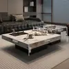 Mesa de café minimalista de piedra estilo italiano, Muebles modernos de lujo ligero para sala de estar, Sofá Lawrence de combinación cuadrada para apartamentos pequeños de alta gama