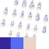 Estilo Chino Azul y Blanco Manicura Francesa Uñas Postizas Lazo Flor Almendra Uñas Patrón Serpiente Moda Comercio Exterior Esmalte de Uñas al por Mayor