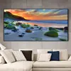 Pintura decorativa HD de um único pôr do sol na praia para sala de estar, mural para parede de fundo de sofá, pintura horizontal para pendurar no quarto ao lado da cama