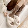 Meias novas de outono e inverno anti-bolinhas de tricô duplo de caxemira para panturrilha feminina, meias finas listradas de cano médio JK, meias 7/8 e acima do joelho