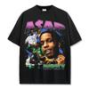 Camiseta de manga curta estampada com estampa de hip-hop americano retrô americano vintage solta gola pequena gola