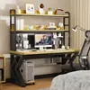 Mesa de computador para casa com painel perfurado, mesa gamer, design simples, adequada para quartos, mesa de estudo para estudantes e mesa de escrita integrada com estante