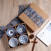 Conjunto de tigelas de cerâmica estilo japonês azul e branco porcelana tigela de arroz caixa de presente com presente manual louça de cerâmica presente de venda de atividade Tigela