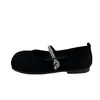 Sapatos femininos elegantes e delicados de boca rasa, novo modelo 2026, sapatos Mary Jane com strass brilhante, sapatos de vovó estilo coreano, sapatos baixos