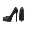 Sapatos Femininos Sexys de Couro Genuíno com Salto Ultra Alto de 14cm e Plataforma Grossa, Estilo Comércio Exterior, Salto Fino, Bico Redondo, Salto Altíssimo, Boca Rasa, para Pessoas Baixinhas