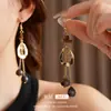 Ganchos para Oreja con Borla de Núcleo de Fruta Redondo Irregular de Madera Moda Bohemia Pendientes Versátiles Pendientes de Estilo Étnico Retro