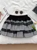 Falda de Pastel Abullonada Cuadros Patchwork de Encaje para Mujer, Nuevo Estilo Primavera/Verano, Falda Dulce de Cintura Alta Línea A para Figuras Petite