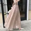 Saia Midi de Gaze Fluida Feminina Verão Nova Cintura Alta Cobre os Quadris Emagrecimento Linha A Bainha Larga Saia Evasê Versátil Caimento Plissada Saia Longa
