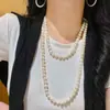 Cadena de Suéter de Perlas de Agua Dulce Natural Retro de Alta Calidad de 115 cm Izquierda y Derecha de 9-10 mm con Múltiples Métodos de Uso Collar