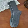 Meias de Lã para Mulheres, Outono e Inverno, Etiqueta de Tecido, Meias de Cano Médio, Engrossadas, Quentes, Estilo Japonês, Ponto Duplo, Caneladas Grossas, Meias Soltas de Inverno