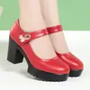 Plataforma impermeable de larga duración, zapatos versátiles de cuero suave con suela gruesa, cómodos para estar de pie, tacón grueso, zapatos de cuero para mujer, antideslizantes, adecuados para cheongsams y desfiles de moda