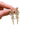 ¡Estilo de Heroína de Drama Coreano! Aretes de Perla Color Champagne con Brillantes Strass y Borlas, Diseño de Nicho con un Toque de Lujo Ligero de Alta Gama