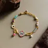 Novo Bracelete de Tulipa com Esmalte Gotejado Estilo Chinês e Amazonita, Toque de Luxo Leve e de Alto Padrão, Joia Elegante, Presente de Dia das Mães