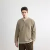 Otoño/Invierno Old Money Sencillo Camiseta de Manga Larga de Punto Waffle Falso Dos Piezas Camisa Henley Retro Americano de Cuello V Top Casual Americano