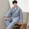 Pijama Masculino de Inverno Engrossado Fat Plus Size Veludo Leite Algodão Três Camadas Veludo Coral Quente Roupas de Casa para Pai