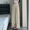 Venta al por mayor de fábrica verano delgado algodón albaricoque Zou cintura alta drapeado suelto pierna ancha pantalones mujer perezoso pantalones Yamamoto pantalones rectos
