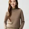 26 Outono Inverno Novo Suéter Feminino de Cashmere com Gola Meia-Alta, Malha Fina em Ponto Pequeno, Corpo Inteiro, Tricô Espesso, Manga Longa, Camada Base, Suéter de Tricô