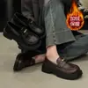 Zapatos de Cuero Cálidos con Forro de Felpa Jk para Mujer, Nuevo Estilo Primavera/Verano 2026, Mocasines Cómodos Versátiles, Zapatos de una Sola Pieza Deslizantes de Suela Suave