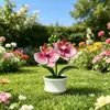 Flor Artificial Fresca Estilo Nuevo Orquídea Phalaenopsis Planta en Maceta con 2 Flores en una Maceta de Tres Patas para Decoración de Jardín y Repisa de Ventana, Bonsái de Flor Artificial para el Hogar