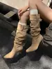 Primer Encuentro Botines de Tobillo Estilo Francés de Temporada Botas Largas Retro Botines Nuevos Otoño/Invierno para Mujer Botas Altas de Tacón Alto Chica Picante Punta Fina