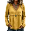 2026 Verão Novo Estilo Europeu e Americano Solto Gola V Franjada Manga Longa Camiseta Cor Sólida Casual Top Camisa Cross-border Roupas Femininas