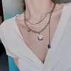 Collar de doble capa con cara sonriente de celebridad cibernética coreana para mujer, cadena de suéter combinable con todo, cadena de clavícula, accesorios de ropa, joyería