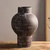 Jarrón de cerámica rústica vintage cepillado a mano, maceta de barro envejecida estilo wabi-sabi, sensación de alta gama, jarrón de arte grande para arreglo floral de sala de estar