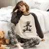 Pijama para Mujer Primavera y Otoño Nuevo Estilo Manga Larga Delgado Talla Grande Lindo Dibujo Animado Conjunto de Dos Piezas Casual Ropa para el Hogar Se Puede Usar Afuera
