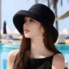 Chapéu de pescador de aba larga estilo japonês para mulheres, proteção solar de verão, faz o rosto parecer menor, chapéu de palha dobrável, chapéu bucket estilo férias na praia