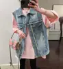 2024 Novo Outono Vintage Colete Jeans Sem Mangas Ombro Caído Design Solto Jaqueta Casaco Jaqueta Jaqueta Jeans