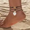 Tobillera tejida de aleación con colgante de estrella estilo bohemio vacacional, con turquesa, concha de estrella de mar, juego de 2 piezas unisex